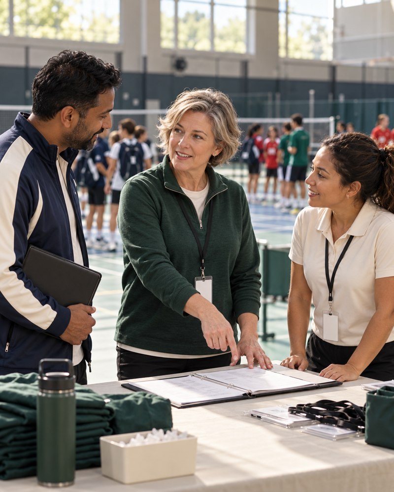 An association director coordinating a multi-club event with team representatives